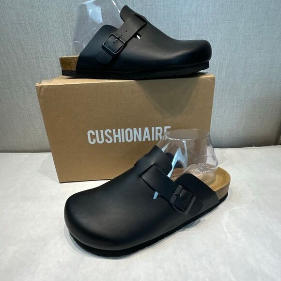 Cushionaire Womens Hana Cork Footbed Black Nappa Clog Mule Shoes Sz 7.5 WIDE Buc - Picture 1 of 8